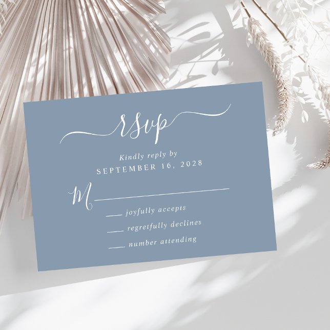 Chic Script Dusty Blue Wedding RSVP Card (Creator Uploaded)