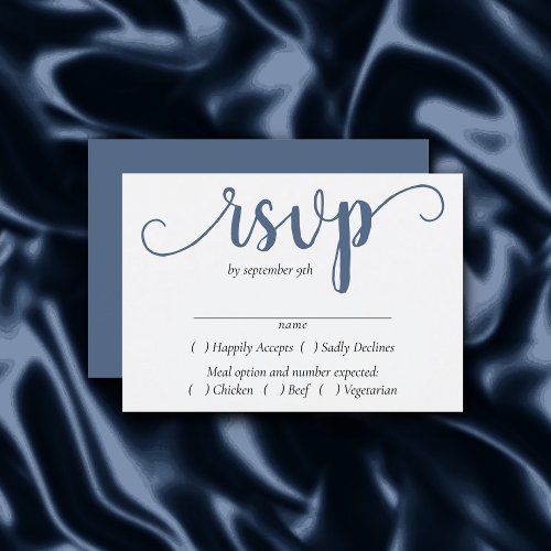 Chic Script  Dusty Smoky Slate Blue Entree Choice RSVP Card