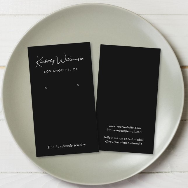 Chic Script Earring Black Jewelry Display Card (Empower your name in our signature script as your logo and brand identity)