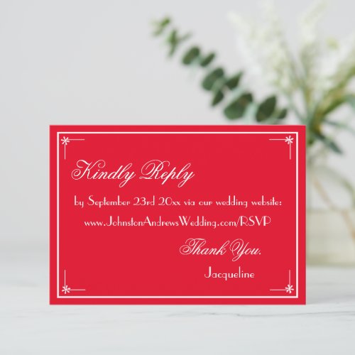 Chic Script Elegant Red Wedding Website RSVP Enclosure Card