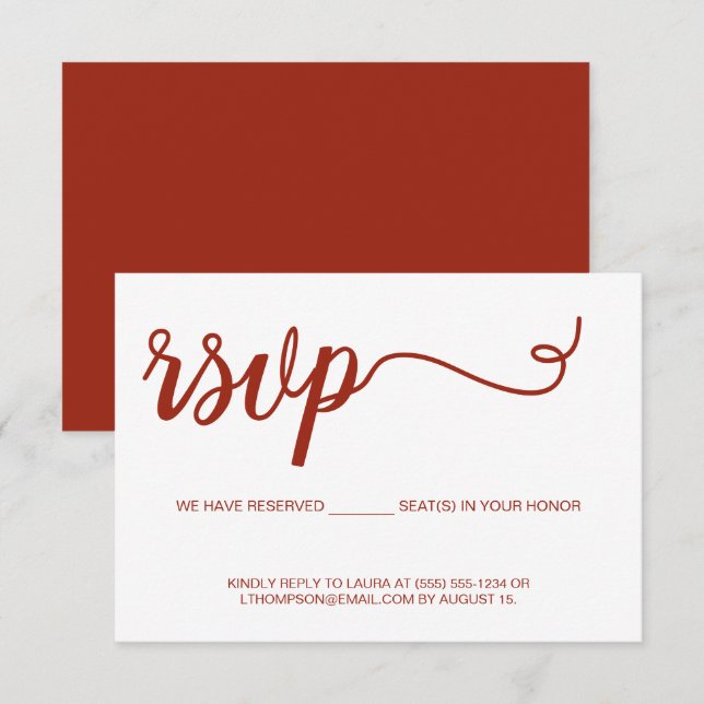 Chic Script email RSVP Reserved Seat Wedding Card (Front/Back)