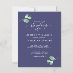 Chic Script Eucalyptus Foliage Minimal Wedding Invitation