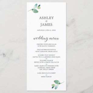 Chic Script Eucalyptus Foliage Minimal Wedding Menu