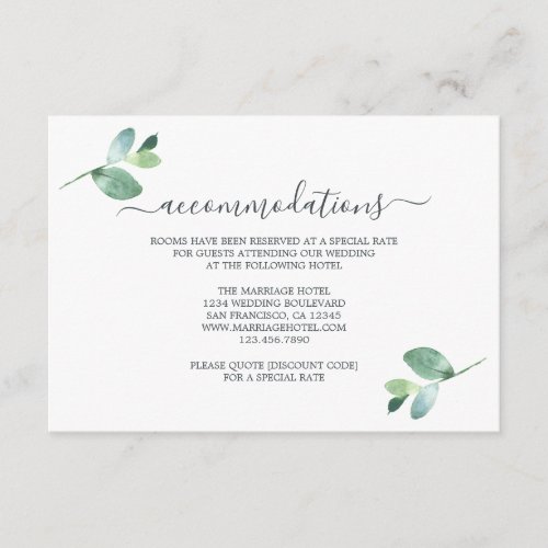 Chic Script Eucalyptus Foliage Wedding Information Enclosure Card