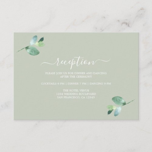 Chic Script Eucalyptus Foliage Wedding Reception Enclosure Card