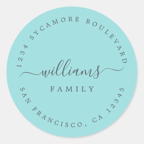 Chic Script Family Name Return Address Classic Round Sticker