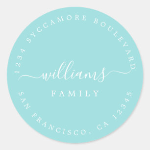 Chic Script Family Name Return Address Classic Round Sticker