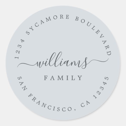 Chic Script Family Name Return Address Classic Round Sticker