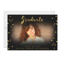Chic Script Faux Gold Foil Confetti Graduate Photo