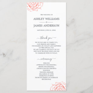 Chic Script Floral Coral Rose Simple Wedding Program