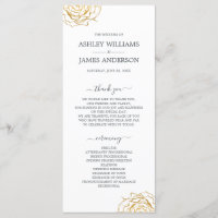 Chic Script Floral Gold Rose Simple Wedding Program