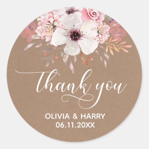 Chic Script Floral Wedding Favor Stickers  Kraft