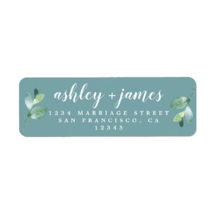 Chic Script Foliage Blue Return Address Label