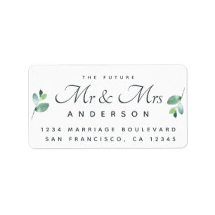 Chic Script Foliage Future Mr Mrs Wedding Address Label