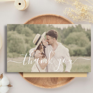 Chic Script Full Bleed Photo Wedding Thank You Note Card