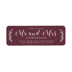Chic Script Future Mr Mrs Burgundy Return Address Label