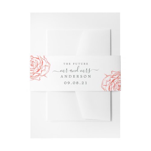 Chic Script Future Mr Mrs Coral Floral Wedding Invitation Belly Band