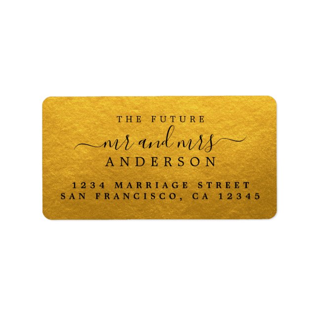 Chic Script Future Mr Mrs Gold Return Address Label (Front)
