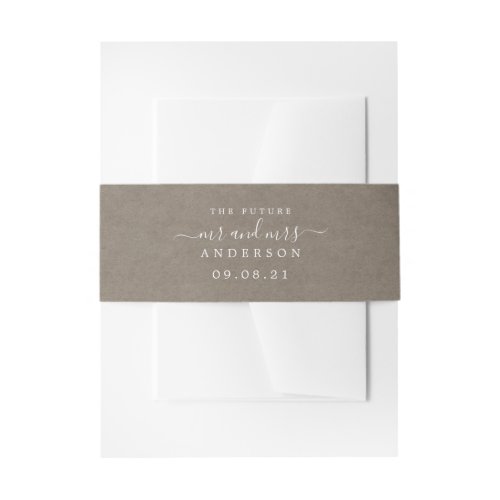 Chic Script Future Mr Mrs Kraft Paper Wedding Invitation Belly Band