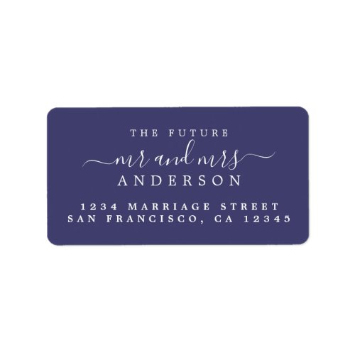 Chic Script Future Mr Mrs Navy Blue Return Address Label