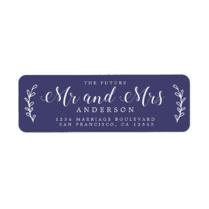 Chic Script Future Mr Mrs Navy Blue Return Address Label
