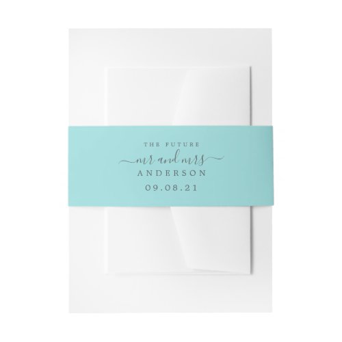 Chic Script Future Mr Mrs Pastel Blue Wedding Invitation Belly Band