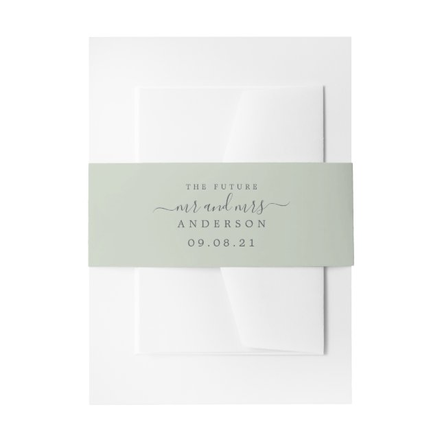 Chic Script Future Mr Mrs Pastel Green Wedding Invitation Belly Band (Front Example)