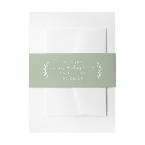 Chic Script Future Mr Mrs Wedding Date Green Invitation Belly Band