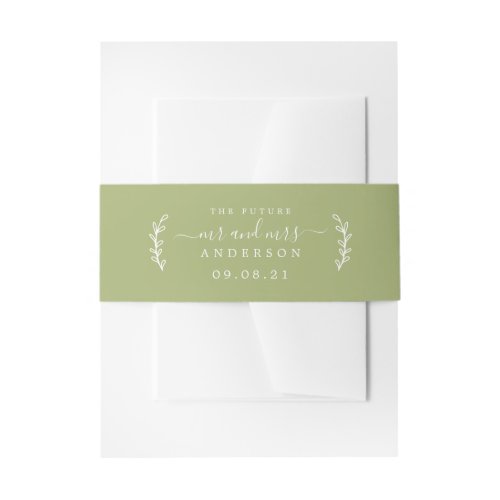 Chic Script Future Mr Mrs Wedding Date Leaf Green Invitation Belly Band