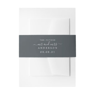 Chic Script Future Mr Mrs Wedding Date Off-Black Invitation Belly Band