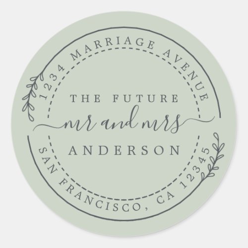 Chic Script Future Mr Mrs Wedding Return Address C Classic Round Sticker