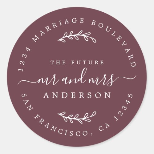 Chic Script Future Mr Mrs Wedding Return Address Classic Round Sticker