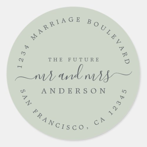 Chic Script Future Mr Mrs Wedding Return Address Classic Round Sticker