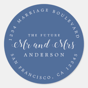 Chic Script Future Mr Mrs Wedding Return Address Classic Round Sticker