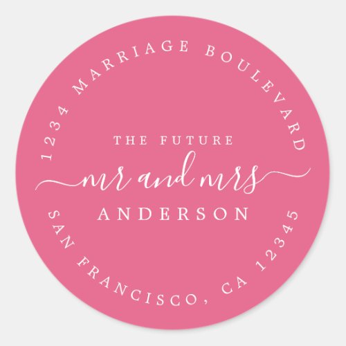 Chic Script Future Mr Mrs Wedding Return Address Classic Round Sticker