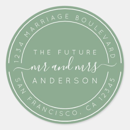 Chic Script Future Mr Mrs Wedding Return Address Classic Round Sticker