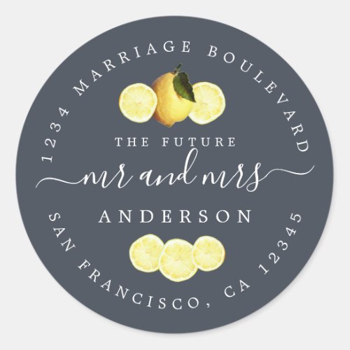 Chic Script Future Mr Mrs Wedding Return Address Classic Round Sticker