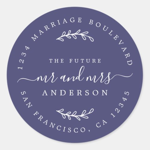 Chic Script Future Mr Mrs Wedding Return Address Classic Round Sticker