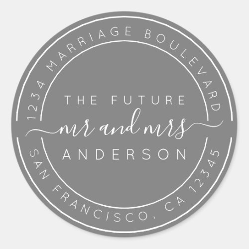 Chic Script Future Mr Mrs Wedding Return Address Classic Round Sticker