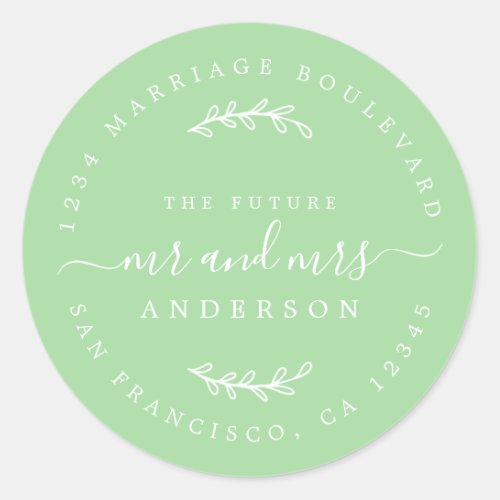 Chic Script Future Mr Mrs Wedding Return Address Classic Round Sticker