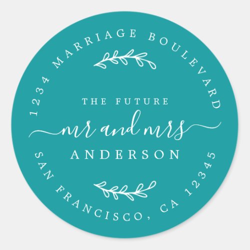 Chic Script Future Mr Mrs Wedding Return Address Classic Round Sticker