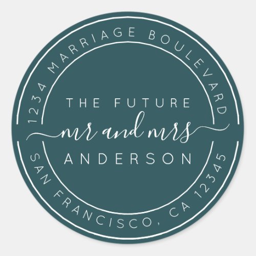 Chic Script Future Mr Mrs Wedding Return Address Classic Round Sticker