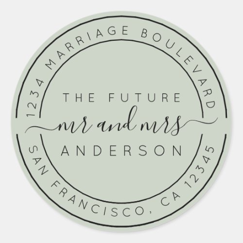 Chic Script Future Mr Mrs Wedding Return Address Classic Round Sticker