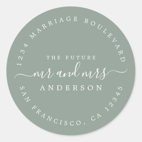 Chic Script Future Mr Mrs Wedding Return Address Classic Round Sticker