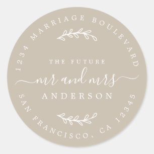 Chic Script Future Mr Mrs Wedding Return Address Classic Round Sticker