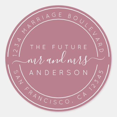 Chic Script Future Mr Mrs Wedding Return Address Classic Round Sticker