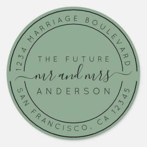 Chic Script Future Mr Mrs Wedding Return Address Classic Round Sticker