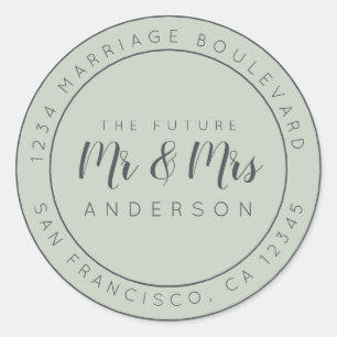 Chic Script Future Mr Mrs Wedding Return Address Classic Round Sticker