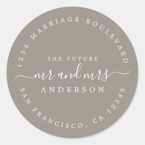 Chic Script Future Mr Mrs Wedding Return Address Classic Round Sticker