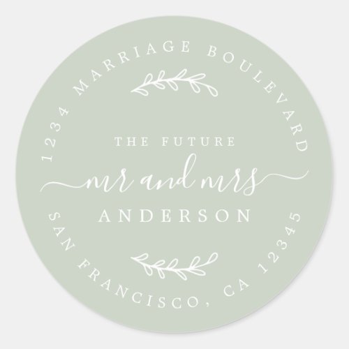 Chic Script Future Mr Mrs Wedding Return Address Classic Round Sticker